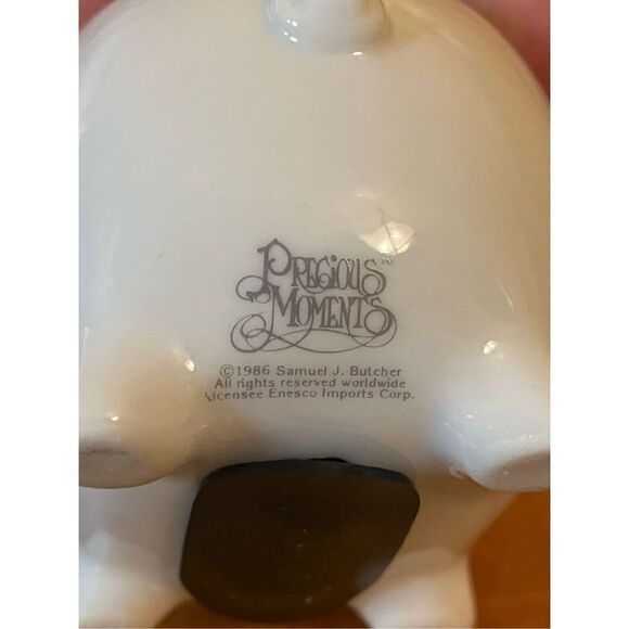 PRECIOUS MOMENTS 1986 May Your Christmas be Delicious Piggy Bank w/stopper - Picture 6 of 7